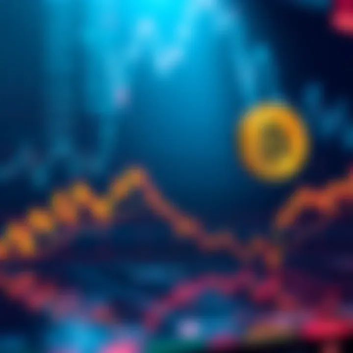 A graph showing the rapid rise in Bitcoin prices with a digital coin in the background