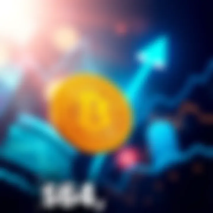 Bitcoin logo with an upward arrow representing its price increase over $64,000