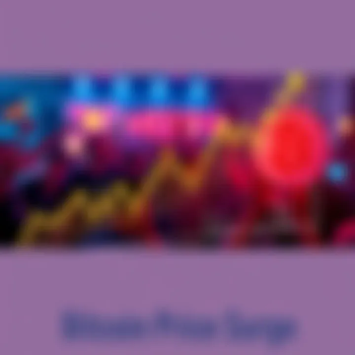 A graph showing the rising price of Bitcoin with a background of excited people celebrating in a crypto-themed environment.