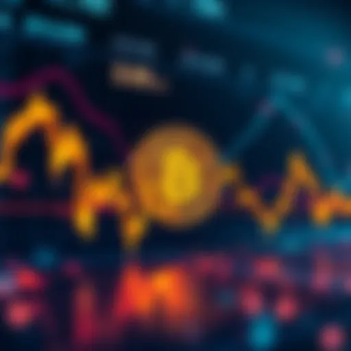 A chart representing Bitcoin's fluctuating prices, with noticeable drops and spikes, symbolizing its volatile market journey.