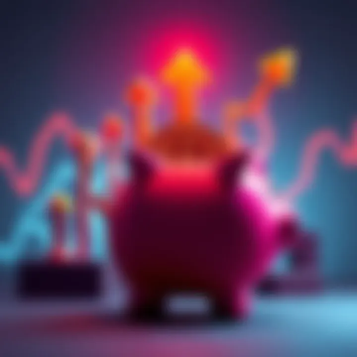 A graphic showing a Bitcoin symbol with upward arrows and a piggy bank representing profit strategies while keeping investment safe.