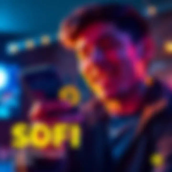 A person celebrating their bitcoin purchase on a smartphone, showing the SOFI app interface