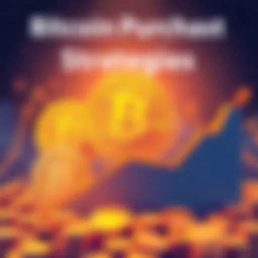 An illustration showing three different Bitcoin purchase methods: $5 daily, $75 twice weekly, and $150 monthly, with coins and a graph indicating investment growth.