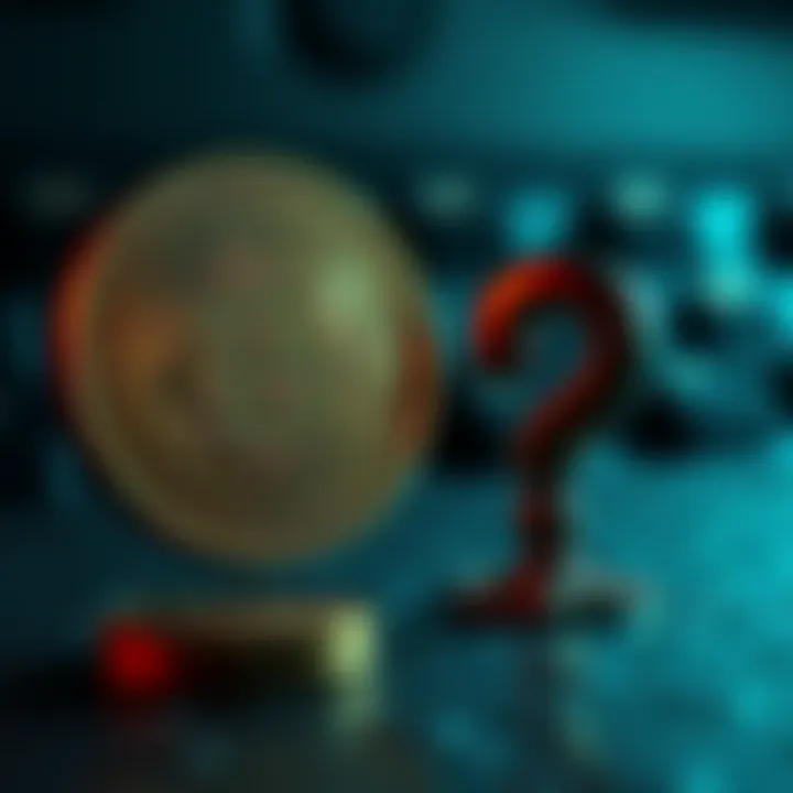 A Bitcoin symbol next to a question mark, representing uncertainty about purchasing Bitcoin