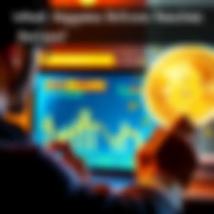 A person looking at a laptop screen showing Bitcoin value at one million dollars, with expressions of excitement and disbelief