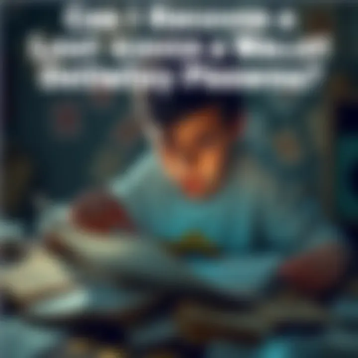 A worried son searching through old papers for his mother's Bitcoin wallet password, symbolizing hope and desperation.