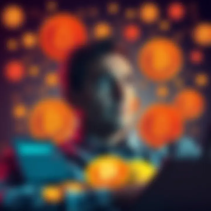 A person contemplating the amount of Bitcoin needed for retirement, surrounded by Bitcoin symbols and a calculator.