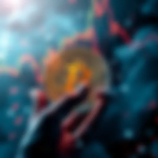 Bitcoin symbol with a stormy market background representing institutional manipulation and panic selling