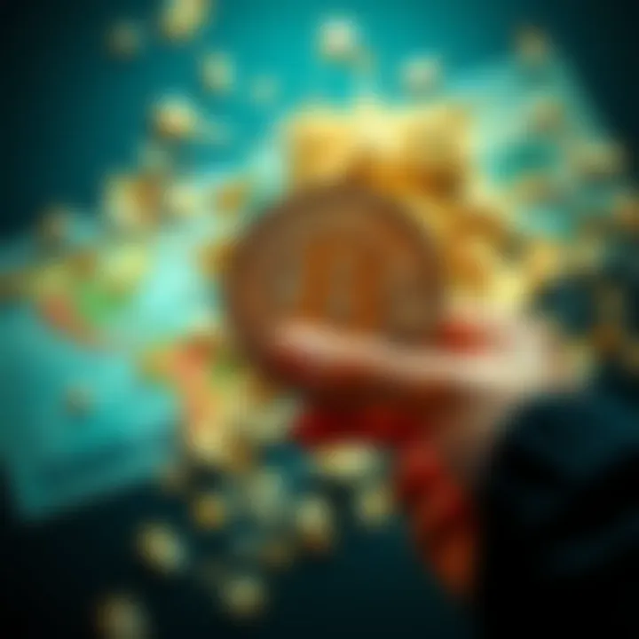 A person holding a Bitcoin symbol in front of a crumbling currency note, representing Bitcoin's role during geopolitical tensions.