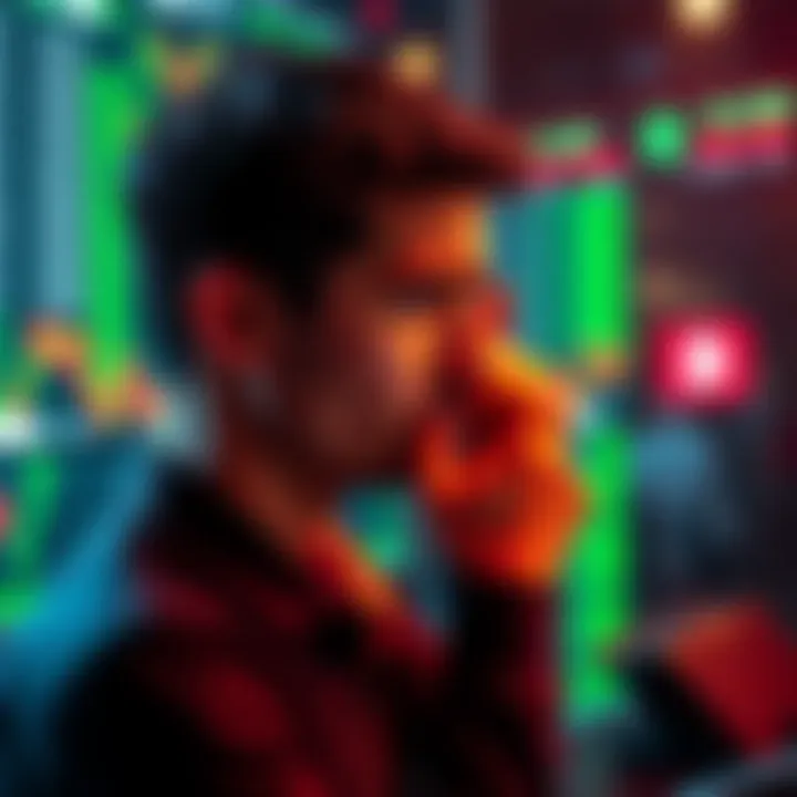 A person checking Bitcoin balance on a cryptocurrency exchange platform with a worried expression