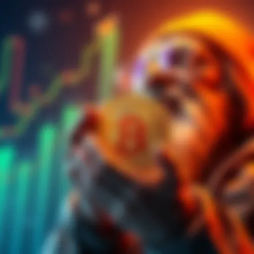 Illustration of Satoshi Nakamoto holding Bitcoin while everyone else sells theirs, showing a rising Bitcoin value