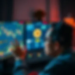 A worried person looking at a computer screen displaying cryptocurrency charts and warnings about scams.