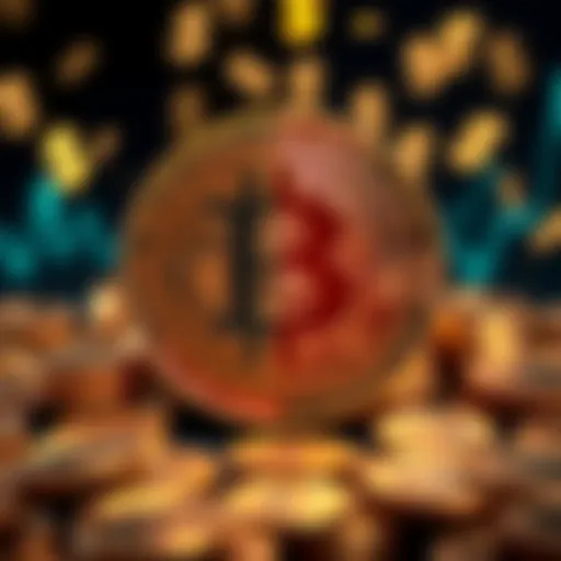 A split image showing Bitcoin coins on one side and a question mark surrounded by dollar signs on the other side, representing the debate about Bitcoin's legitimacy as a currency.