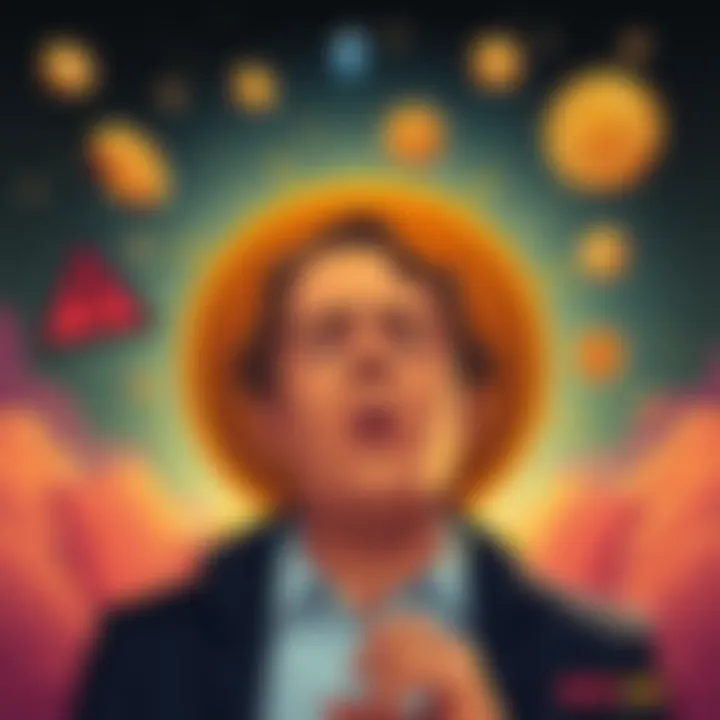A visual representation of Bitcoin scams depicting a warning sign, cryptocurrency symbols, and a person looking concerned about fraud.