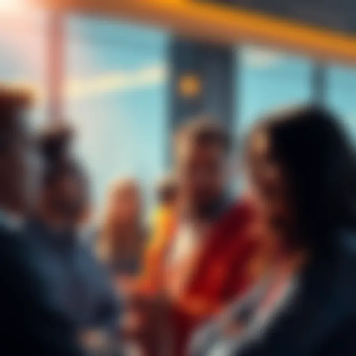 A group of people talking about Bitcoin prices and investment strategies, showing mixed expressions of optimism and concern.