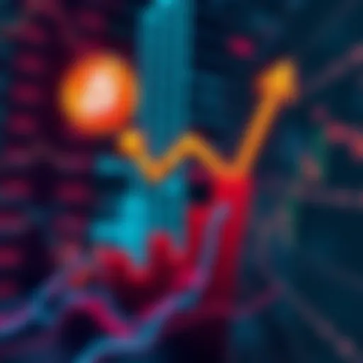 A graphic showing Bitcoin's price rising dramatically, with arrows indicating growth amidst a backdrop of financial charts and numbers.