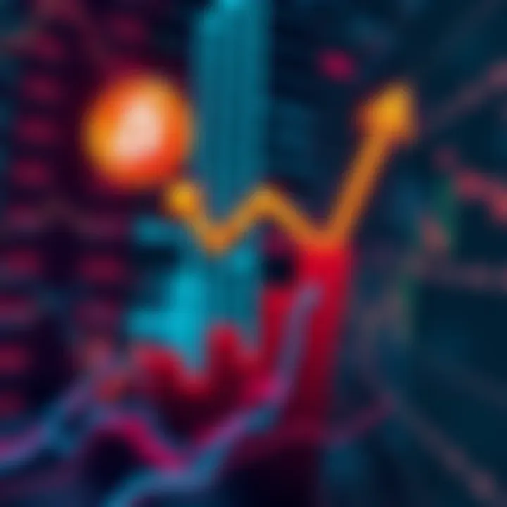 A graphic showing Bitcoin's price rising dramatically, with arrows indicating growth amidst a backdrop of financial charts and numbers.