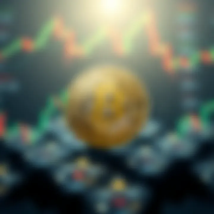Bitcoin logo with a background of fluctuating financial charts representing stability in a volatile market