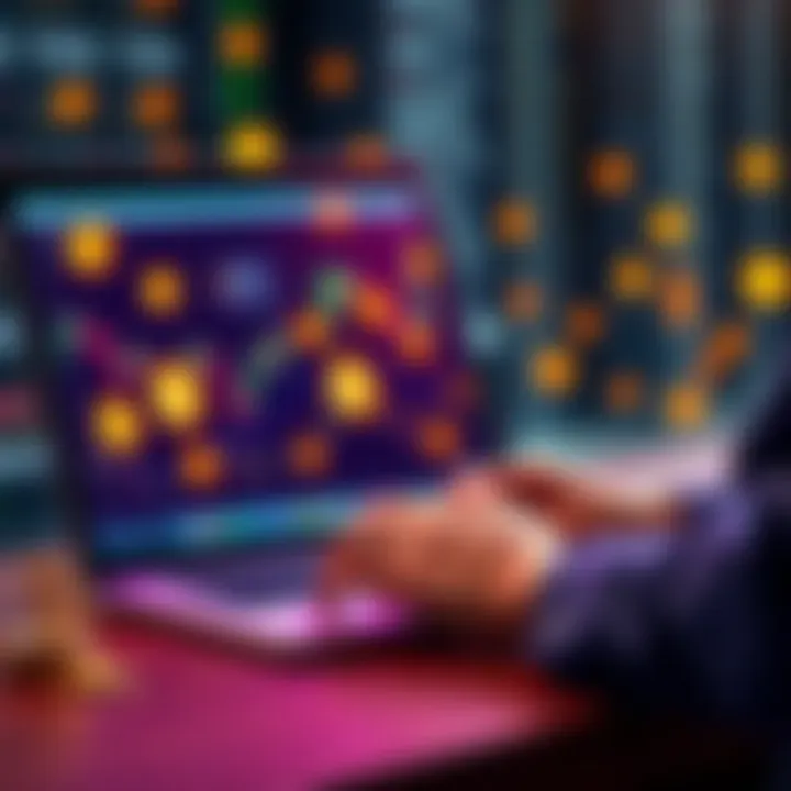 A person analyzing charts and graphs on a laptop with Bitcoin symbols, illustrating investment strategies.