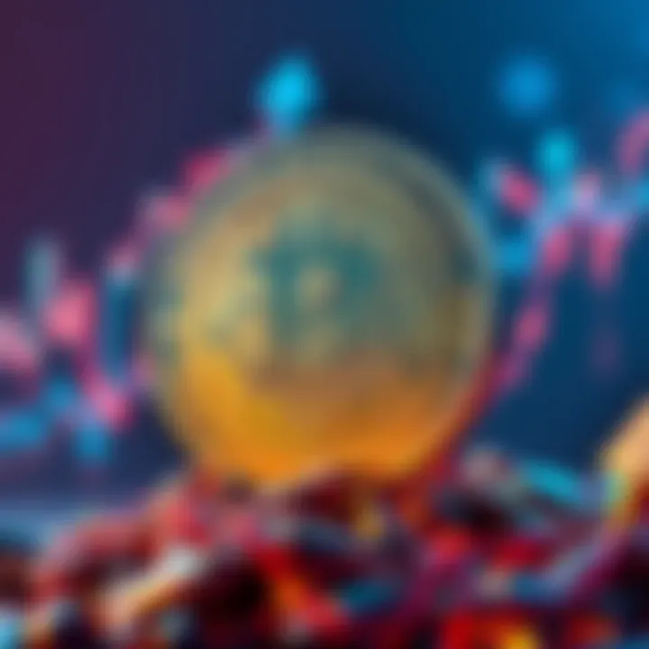 Visual representation of Bitcoin's $732 billion investment increase, depicting a digital coin with upward arrows and financial charts.