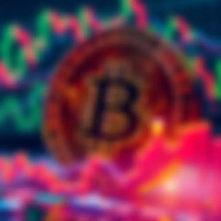A Bitcoin symbol surrounded by upward and downward financial charts, representing the uncertainty of cryptocurrency's future.