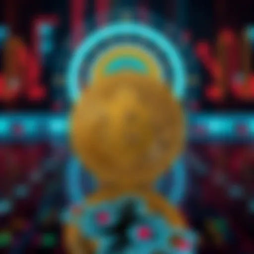 A Bitcoin symbol displayed prominently against a digital backdrop, representing its dual role as digital gold and a potential medium of exchange.