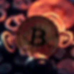 A Bitcoin symbol surrounded by dollar signs representing its potential as a currency.