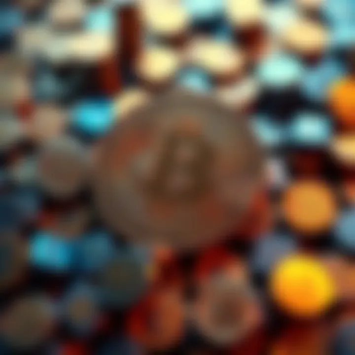 A Bitcoin symbol surrounded by various currency symbols, representing its influence on global finance and transactions.