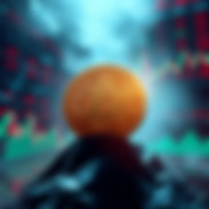 A bold Bitcoin symbol stands strong against a backdrop of fluctuating stock market graphs, representing resilience amidst global economic challenges.