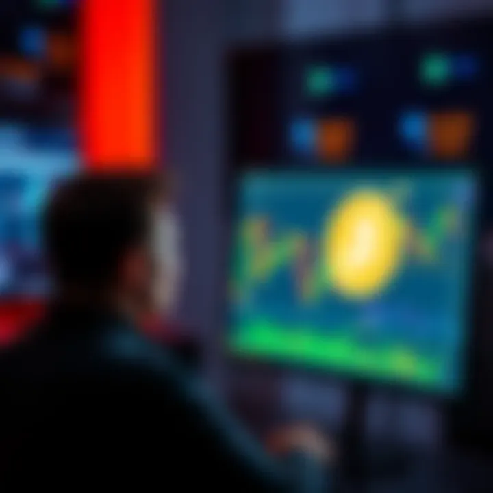 A person looking at a computer screen showing Bitcoin price charts and thinking about lowering their target price.