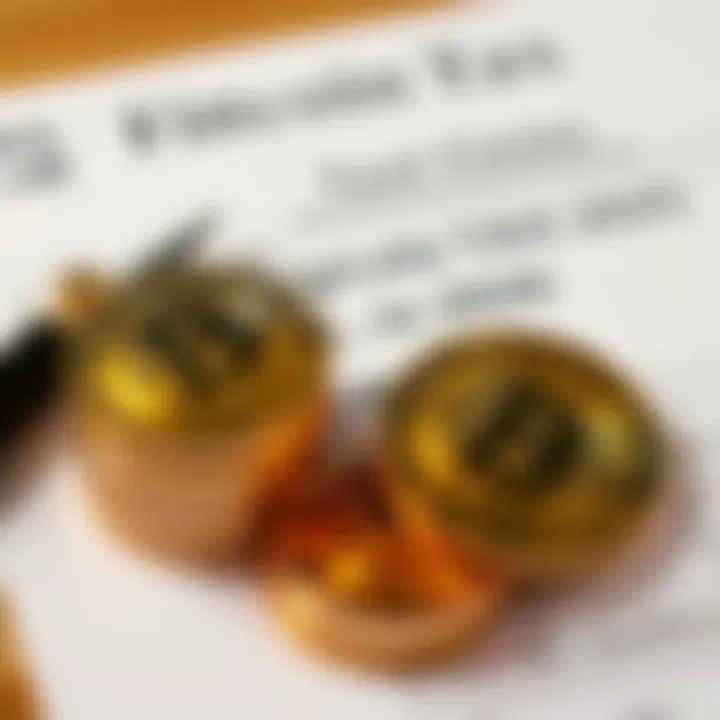 Bitcoin Coins and Tax Documents A stack of Bitcoin coins next to a tax form, illustrating the tax implications of Bitcoin transactions.