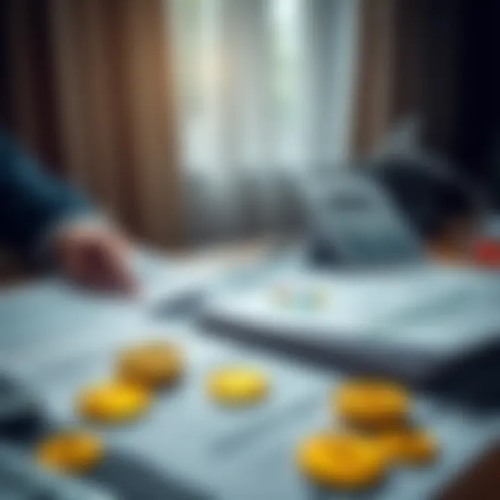 A person reviewing financial documents with Bitcoin icons and tax forms on the table, highlighting tax obligations for BTC payments.