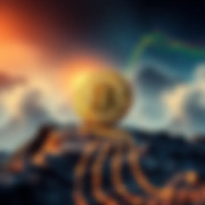A visual representation of Bitcoin with three distinct paths: one leading upward, another flat, and the third downward, illustrating potential market futures.