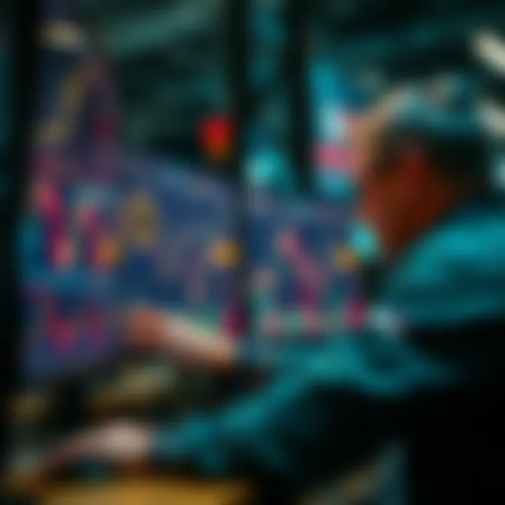 A trader analyzes Bitcoin charts and futures on a computer screen, highlighting the volatility in the market.