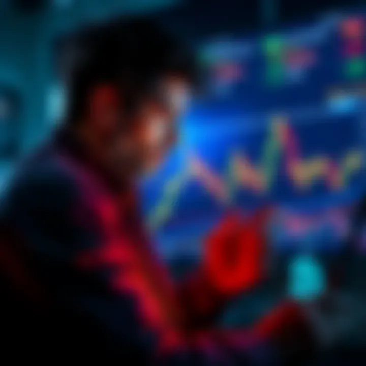 A concerned crypto investor looks at a chart showing Bitcoin prices dropping, reflecting on past investment decisions.
