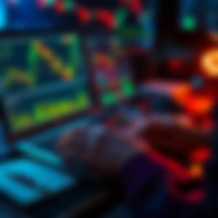 A trader analyzing Bitcoin charts on a laptop with a calculator and notes, focused on intraday strategies.