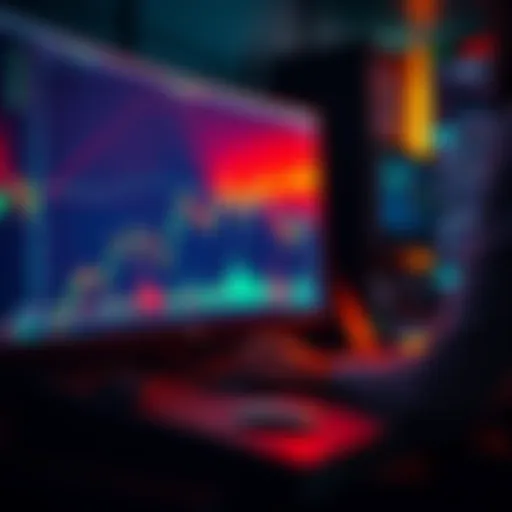 A trader analyzing Bitcoin charts and graphs on a computer screen, with various indicators visible.