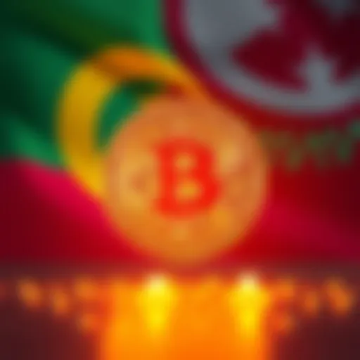 A Bitcoin symbol with the Turkmenistan flag in the background, representing the country's new stance on cryptocurrency.