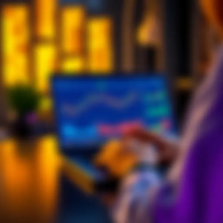 Bitcoin Transactions A person analyzing Bitcoin transaction trends on a laptop with charts and graphs on the screen.