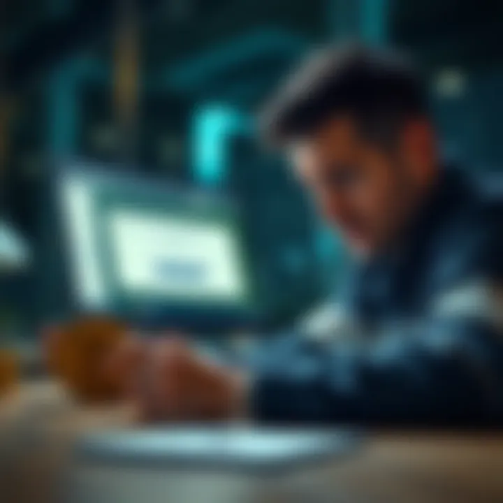 A person looks frustrated while trying to transfer Bitcoin on a laptop, showing a broker's interface with a wallet confirmation error.