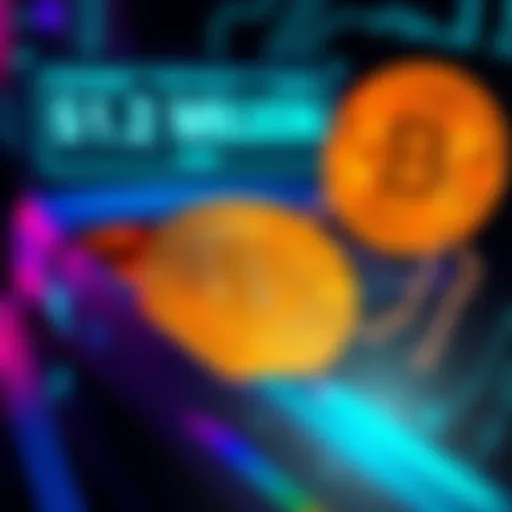 A large Bitcoin transfer being sent to Satoshi's inactive wallet with a digital display showing the transaction amount and a representation of Bitcoin.