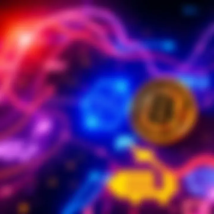 Illustration showing Bitcoin symbol moving towards the Cardano symbol with arrows indicating the transfer process