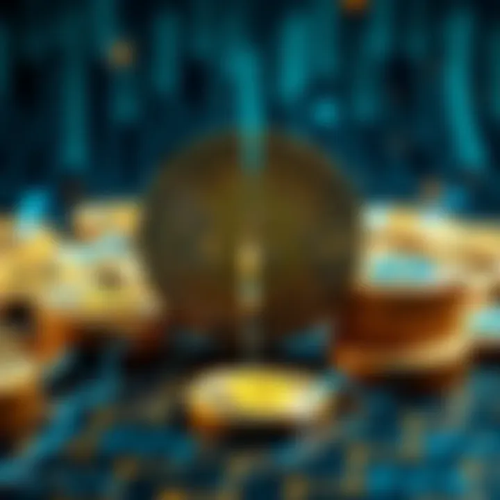 Bitcoin Unit Split Concept An illustration showing Bitcoin coins dividing into smaller pieces, symbolizing a potential split like stock shares, with a digital background representing the blockchain.