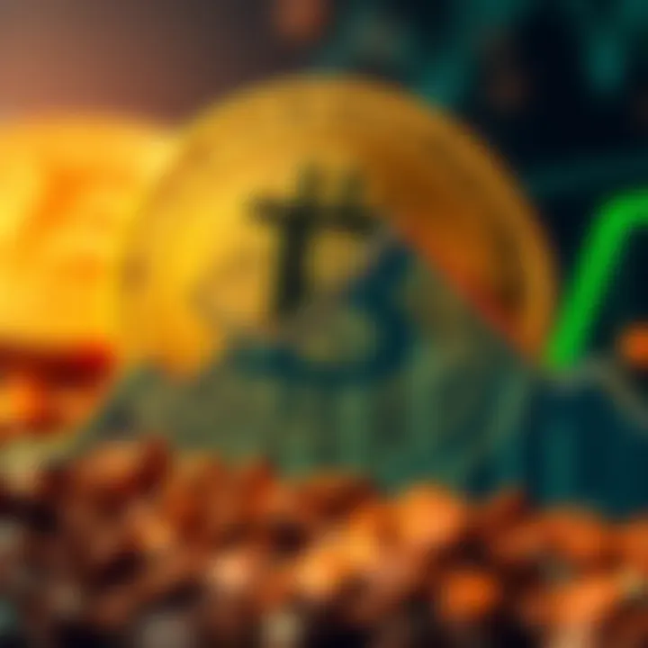 A downward trending graph representing Bitcoin's decreasing value with a cryptocurrency symbol in the background.