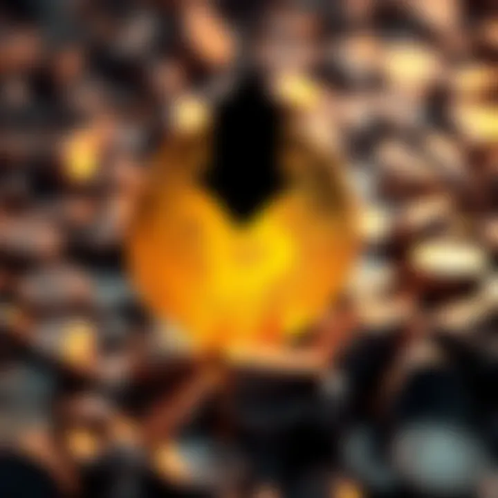 A visual representation of Bitcoin with a downward arrow, symbolizing loss of value, set against a backdrop of broken coins.