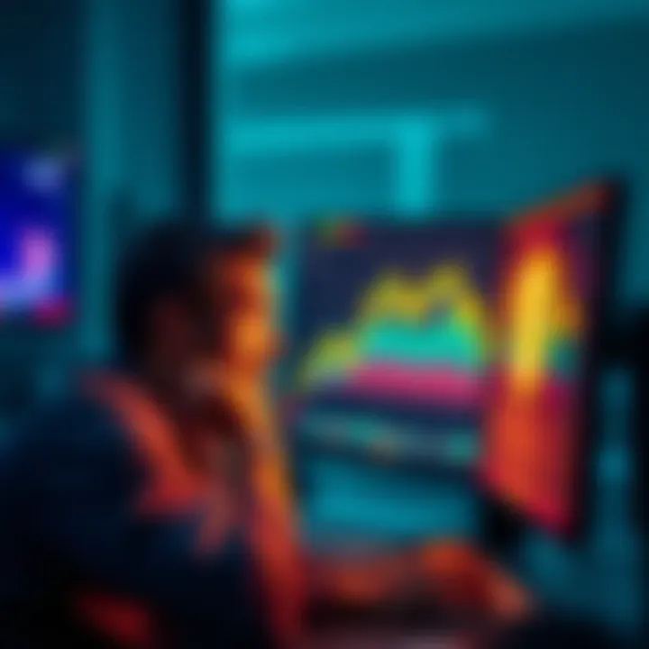 A worried investor looking at a declining Bitcoin chart on a computer screen