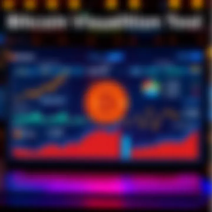 A screenshot of an interactive Bitcoin visualization tool showing wallets, transactions, mining, and blocks in a clear layout.