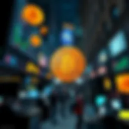 A bustling Wall Street scene with Bitcoin symbols and traders monitoring screens, showcasing market activity and investment changes.