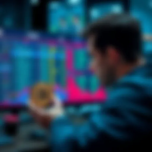 A person analyzing a Bitcoin wallet interface with transaction history and exchange connections visible on the screen.