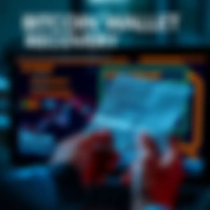 A person holds a piece of paper with a cryptocurrency recovery password and a Bitcoin wallet interface on a screen, showing 0.79 BTC.